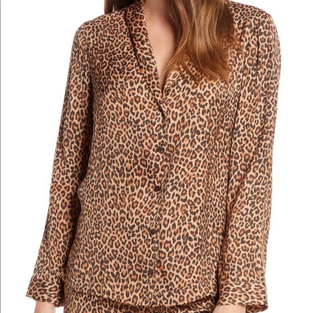 Something Navy Leopard Print Pajama Top in Brown and Black